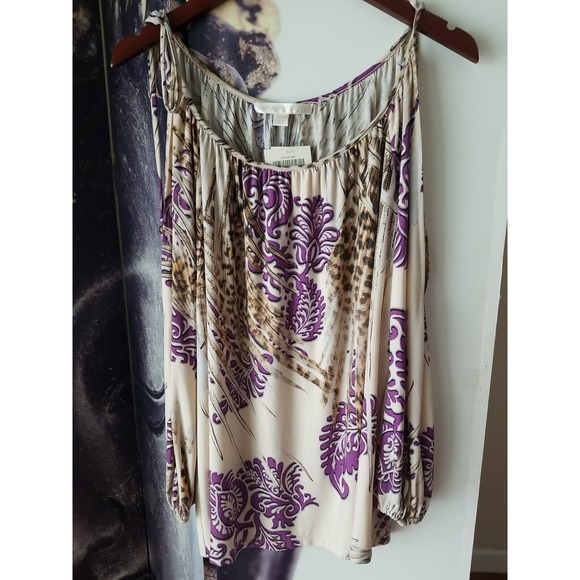 BOSTON PROPER Women's Paisley Cold Shoulder Boho Top‎ Multi Size S NWT - Picture 2 of 7
